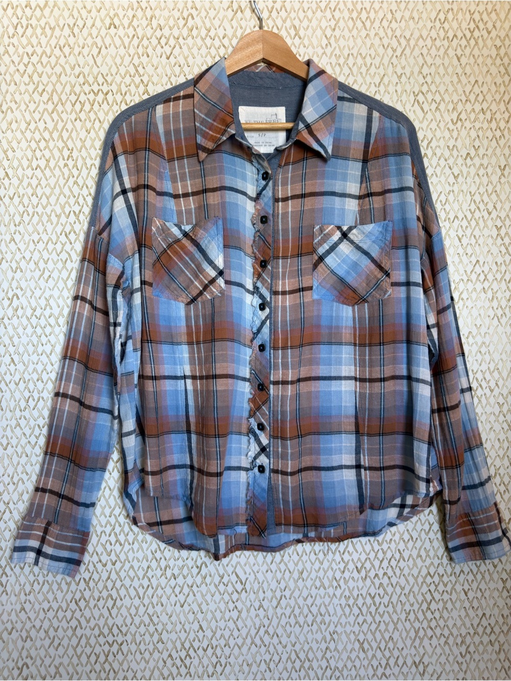 We The Free People Blue Rust Plaid Lightweight Airy Cotton Shirt Size S P